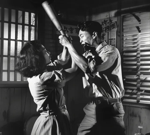a man and a woman holding a baseball bat