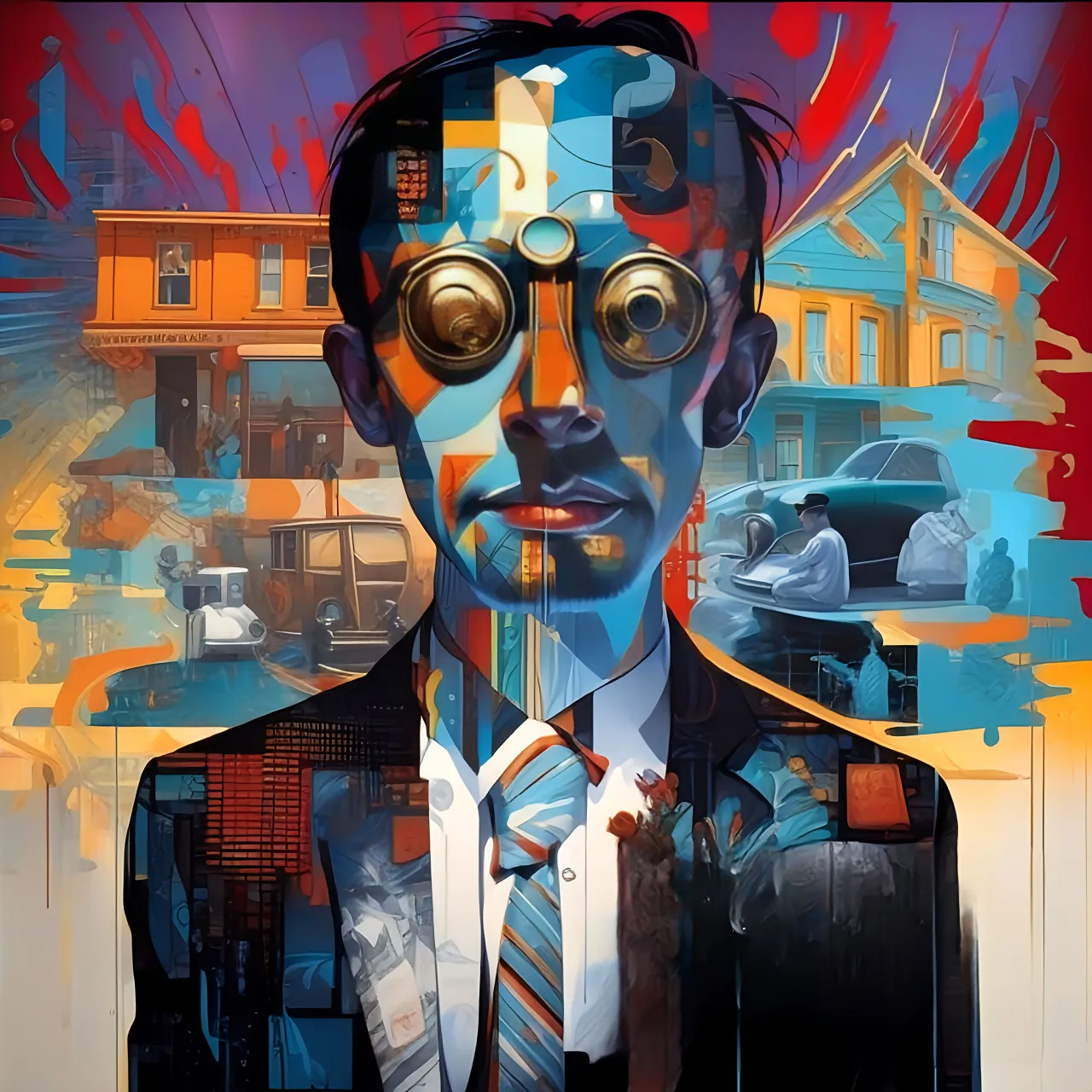 a painting of a man in a suit and tie