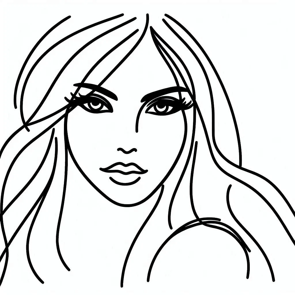 a black and white drawing of a woman's face