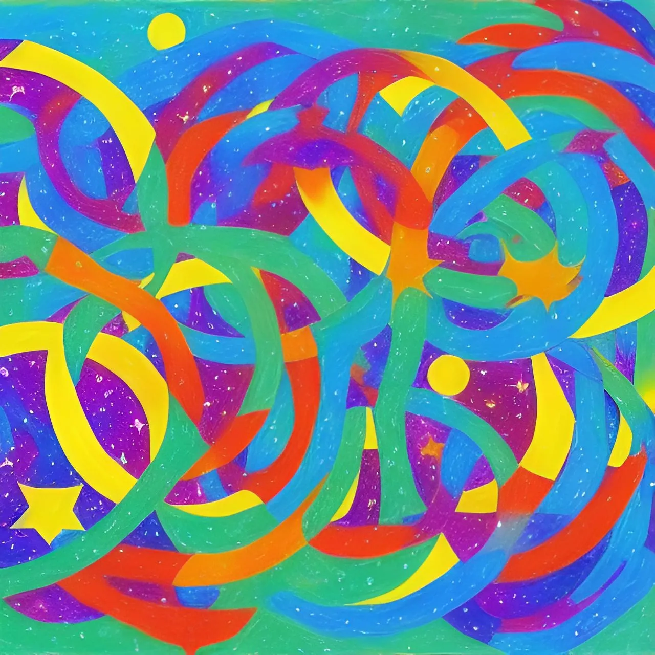 a painting of colorful circles and stars