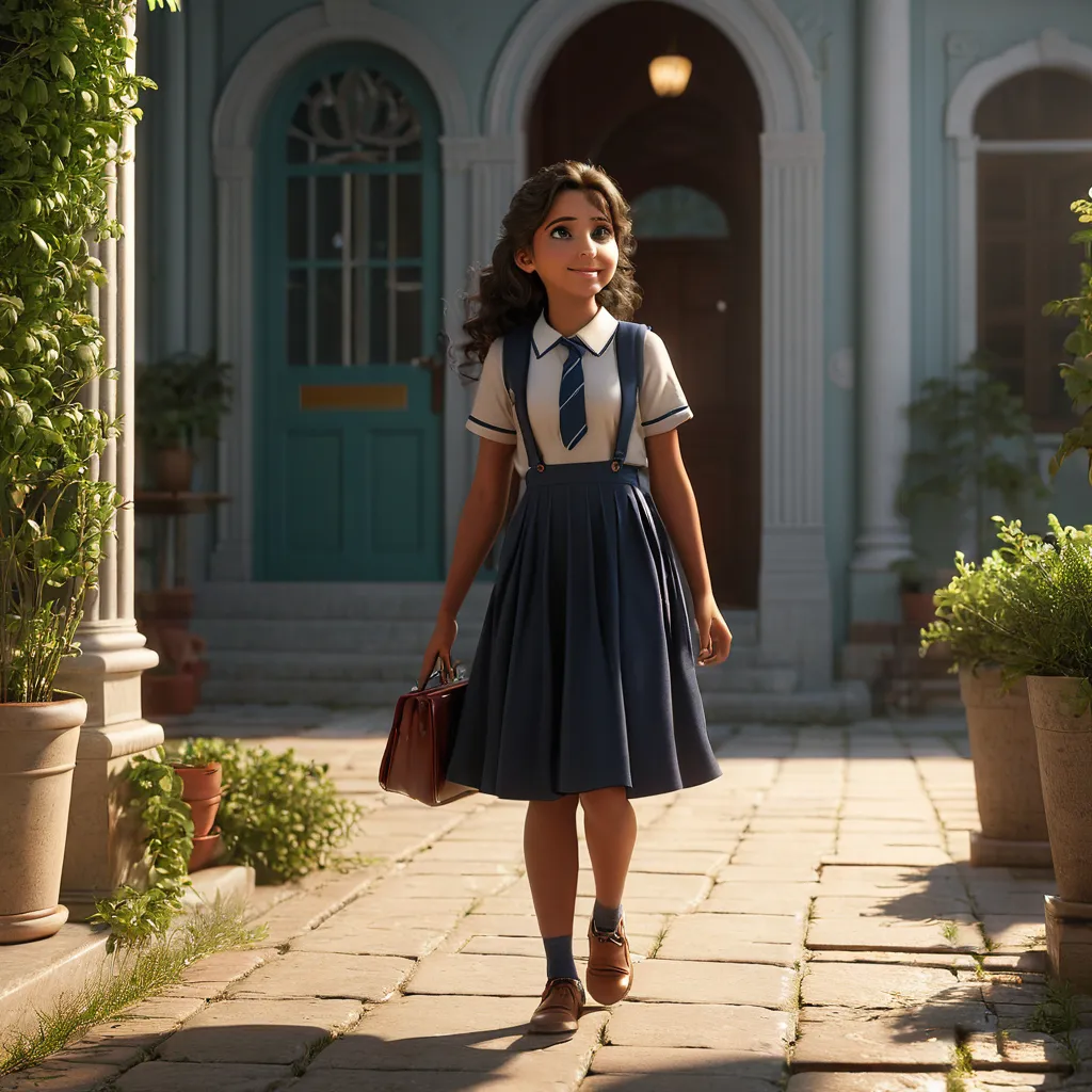 a woman in a dress and tie walking down a sidewalk