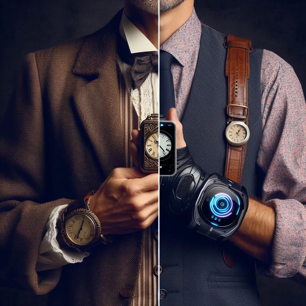 a man in a suit holding two different watches