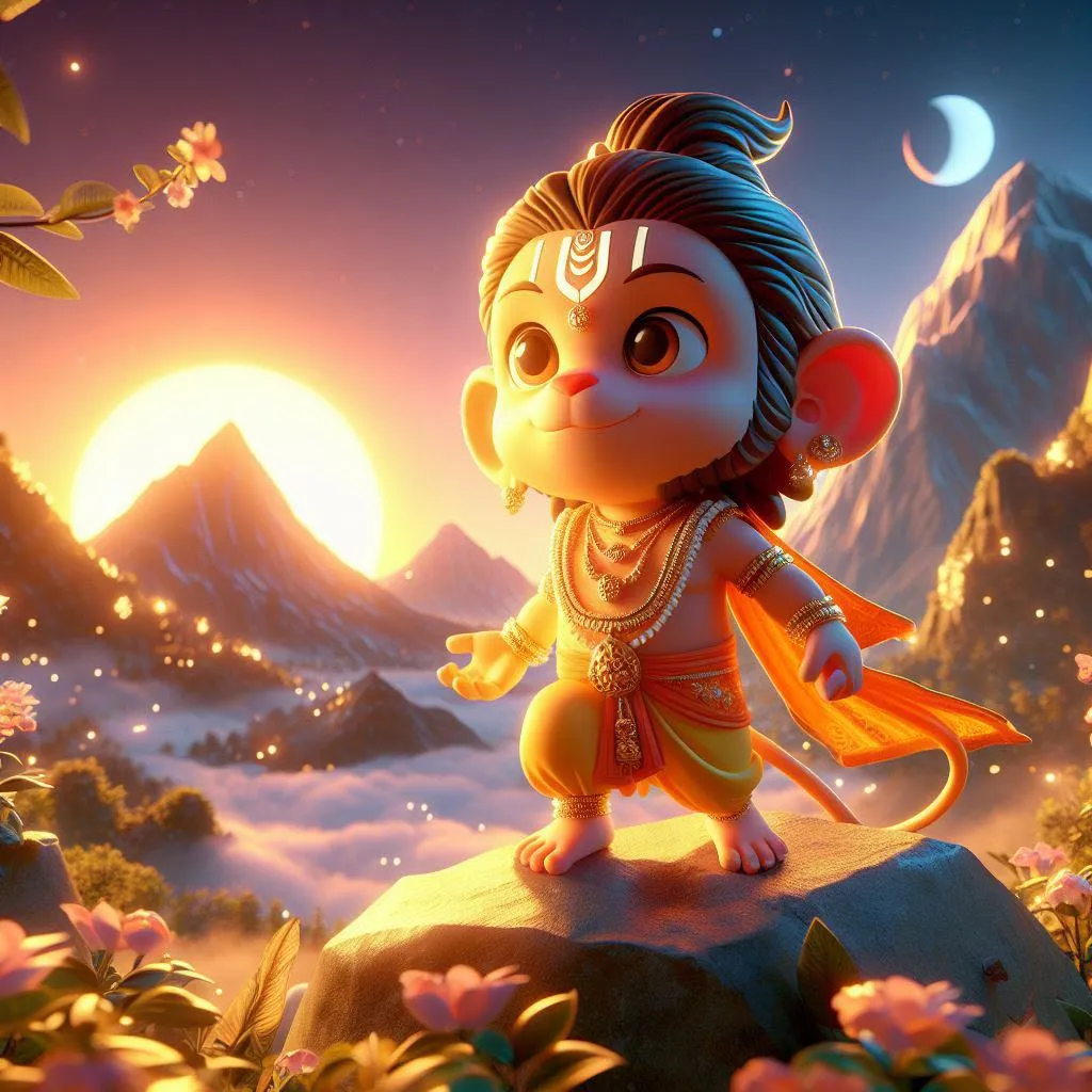 a cartoon character hanuman standing on top of a rock