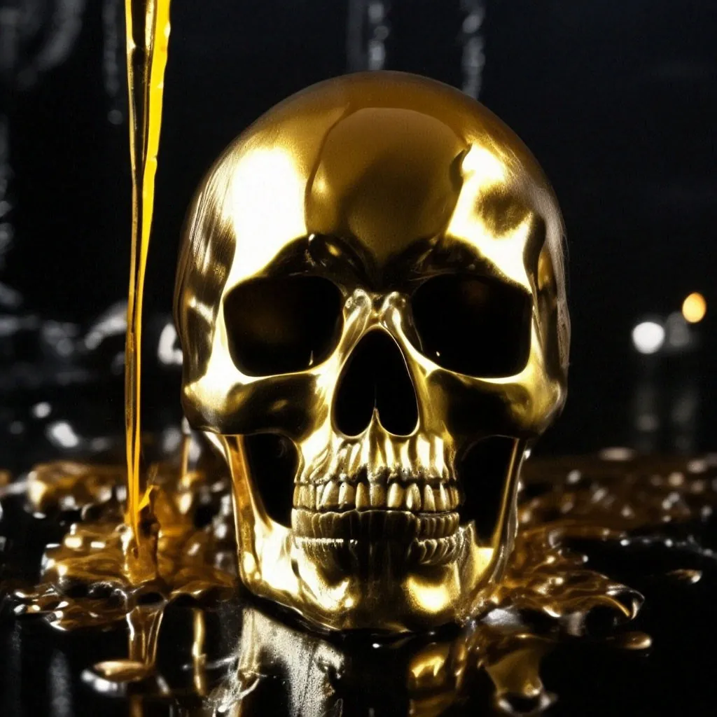 a gold skull sitting on top of a table