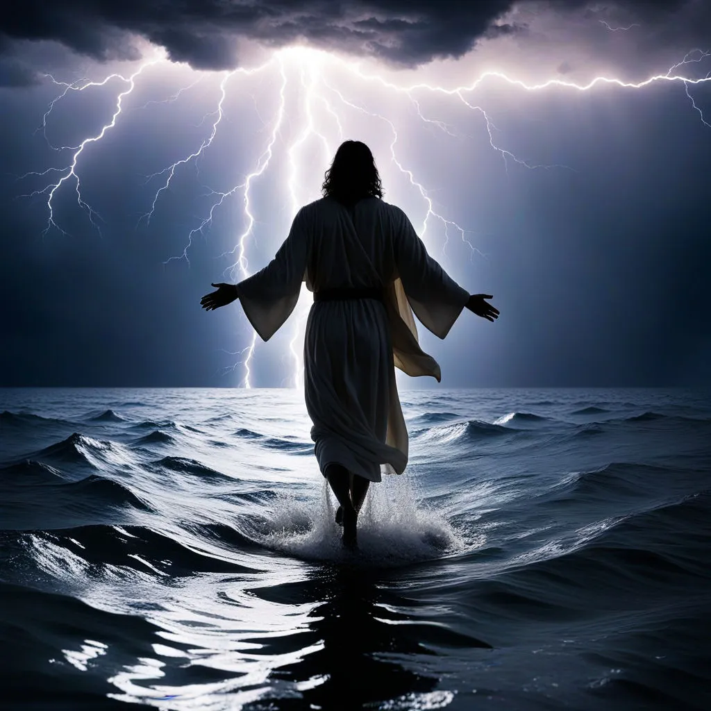 a person in a body of water with a storm in the background