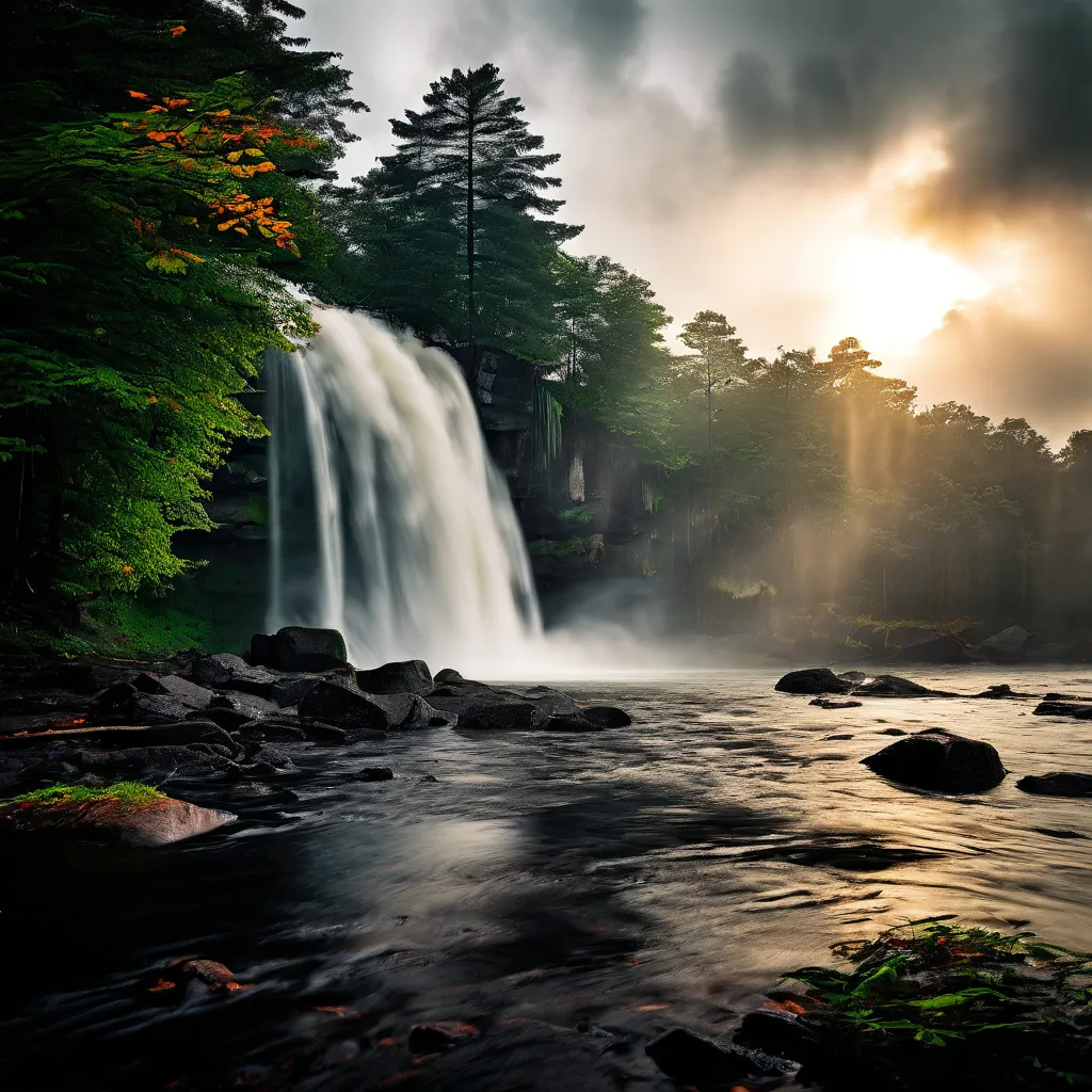 a waterfall in the middle of a forest