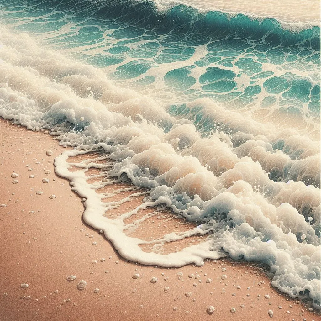 a painting of waves crashing on a beach