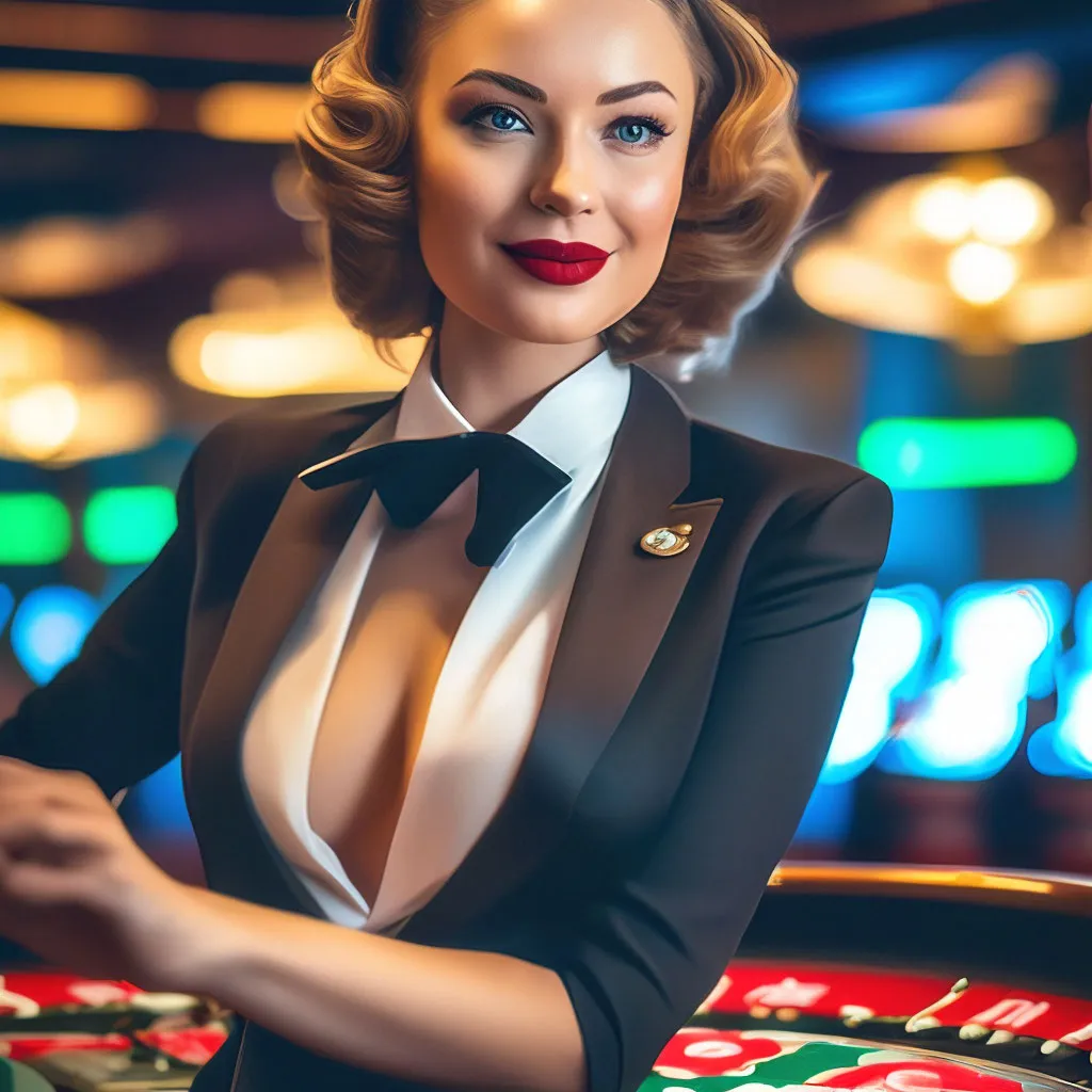 a woman in a suit and bow tie holding a roule