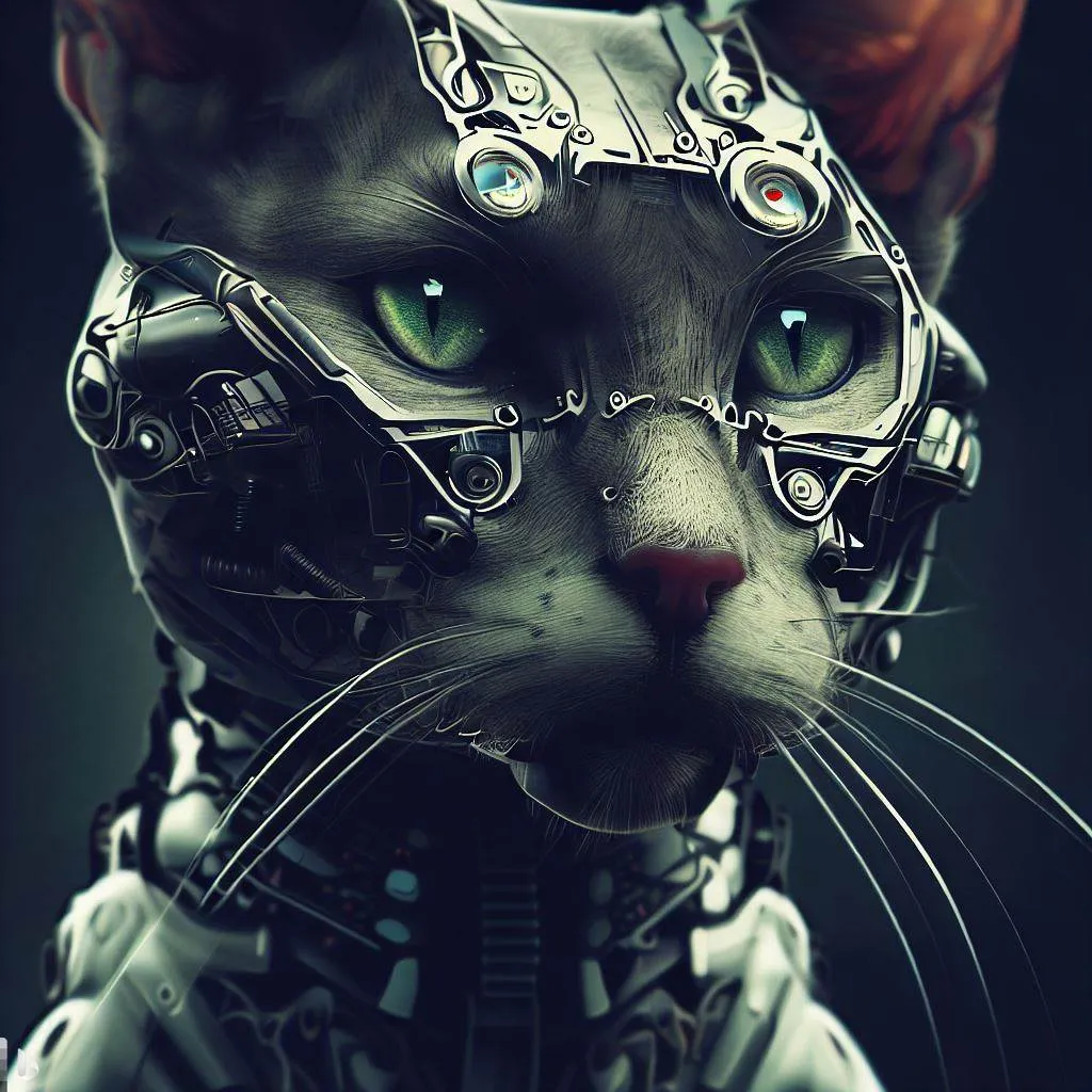 a cat with green eyes wearing a futuristic suit