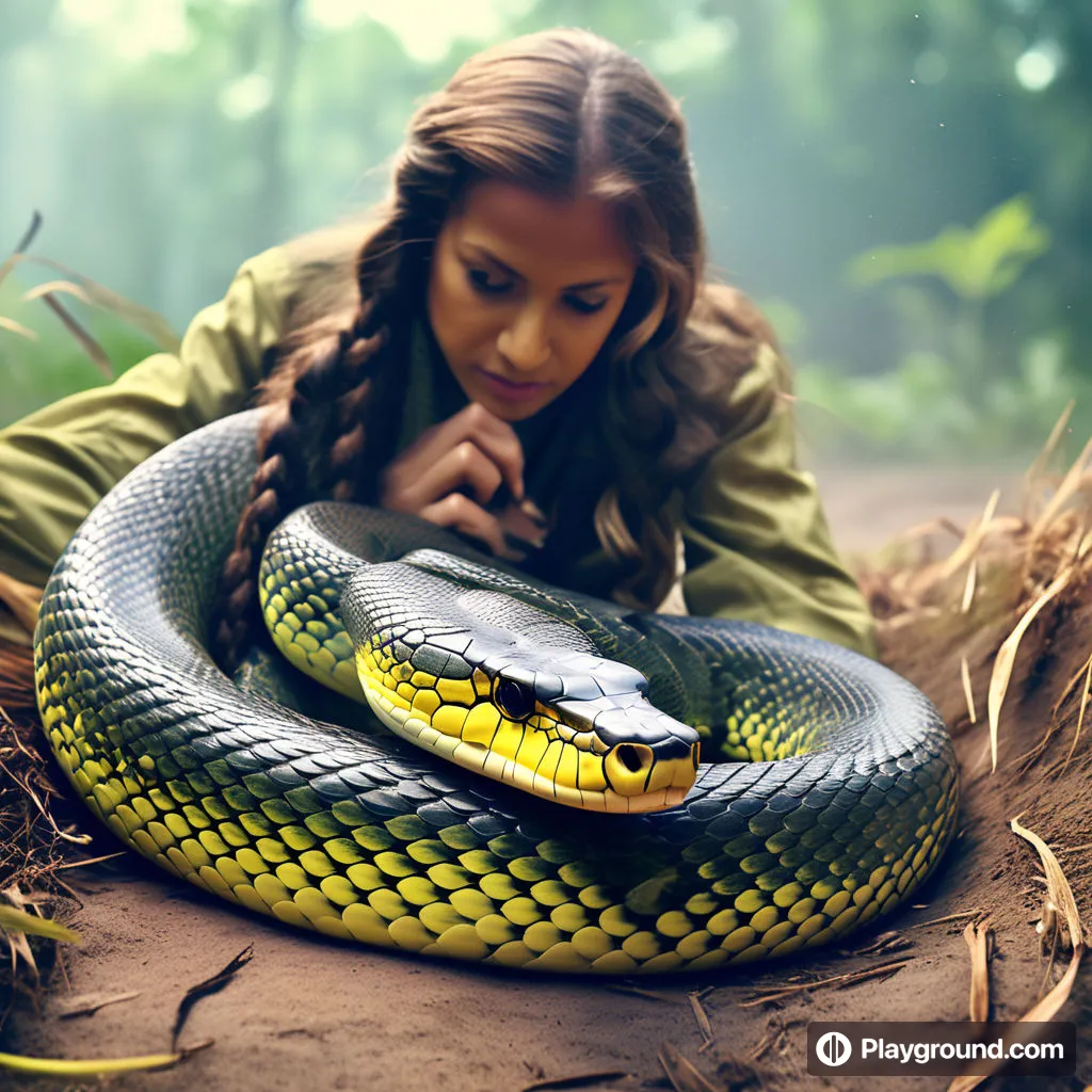 a woman is holding a large snake in her hands