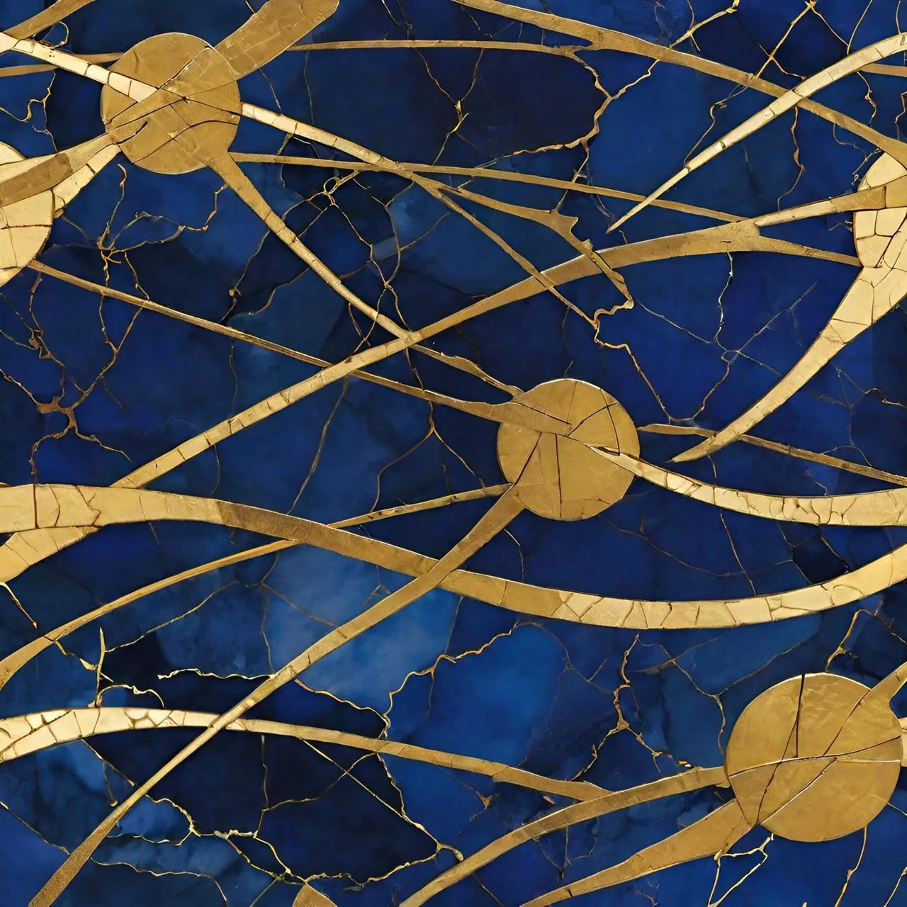 a painting of a blue and gold background