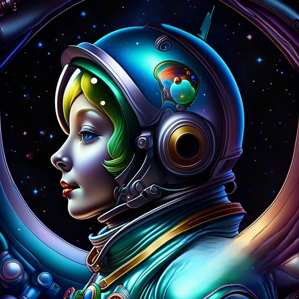 a painting of a woman wearing a space suit