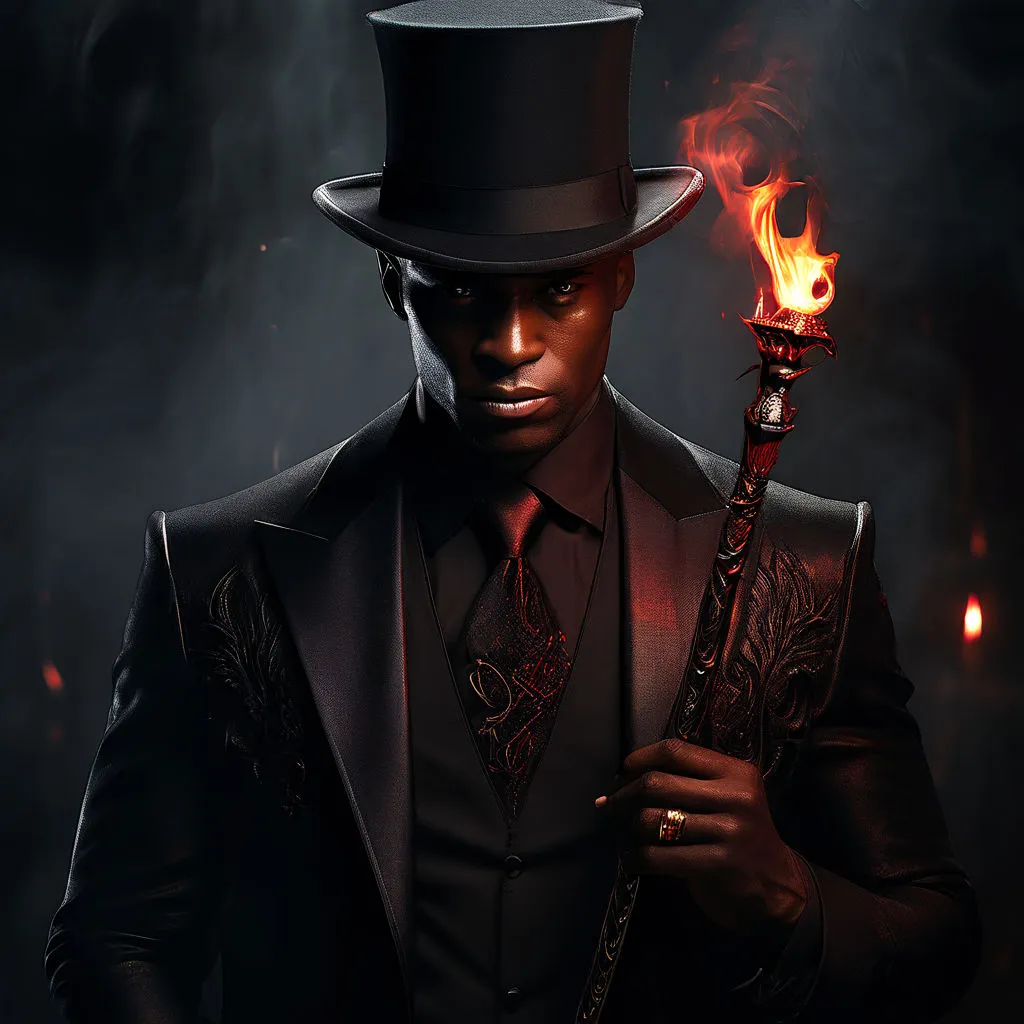 a man in a top hat holding a burning stick