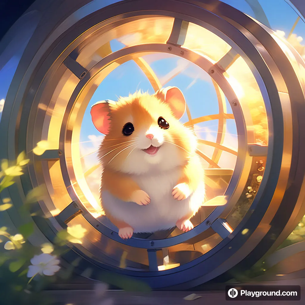 a cute little hamster sitting inside of a round window