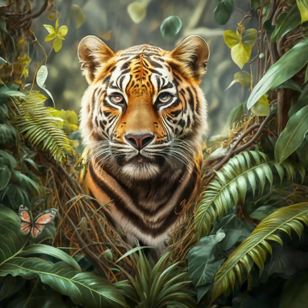 a painting of a tiger in the jungle