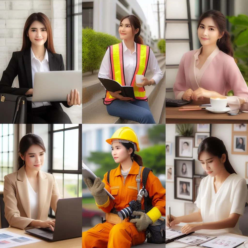 a series of photos of a woman working on a laptop