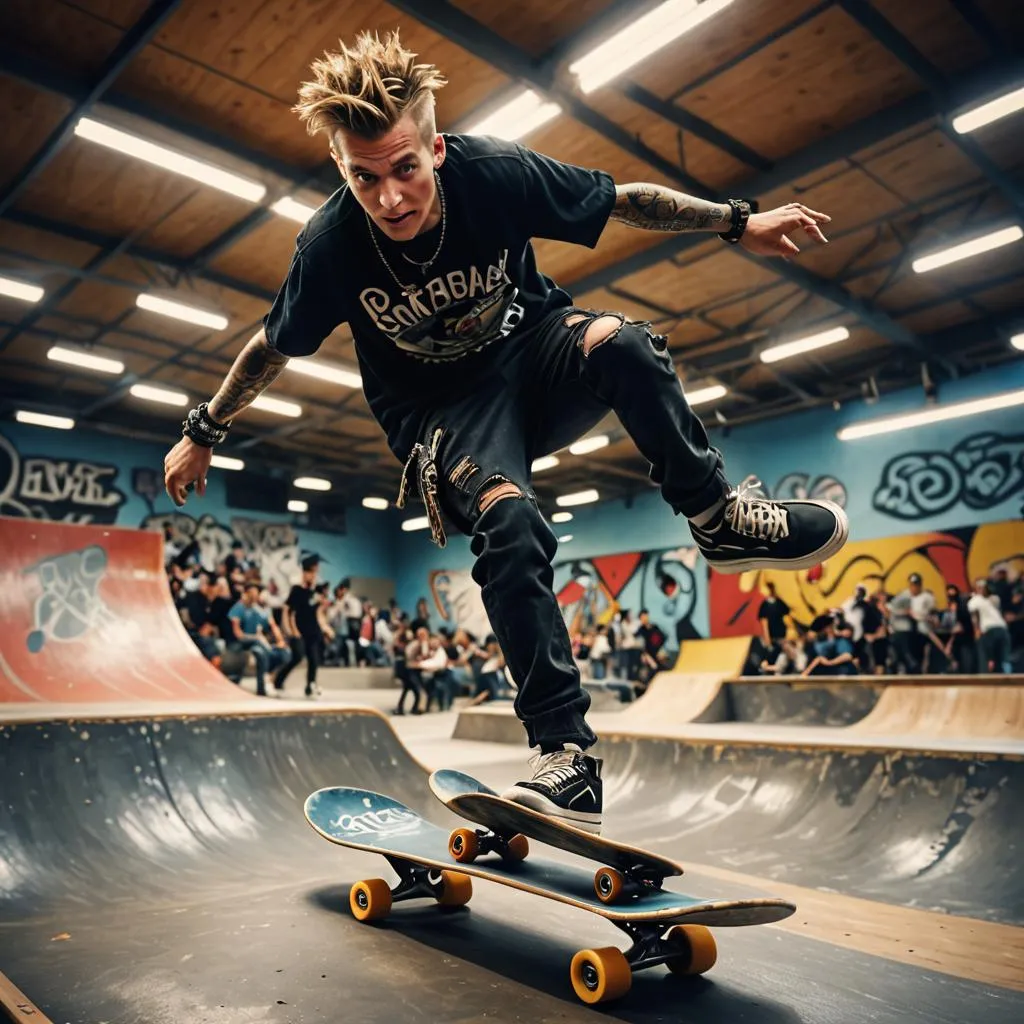 a man riding a skateboard up the side of a ramp