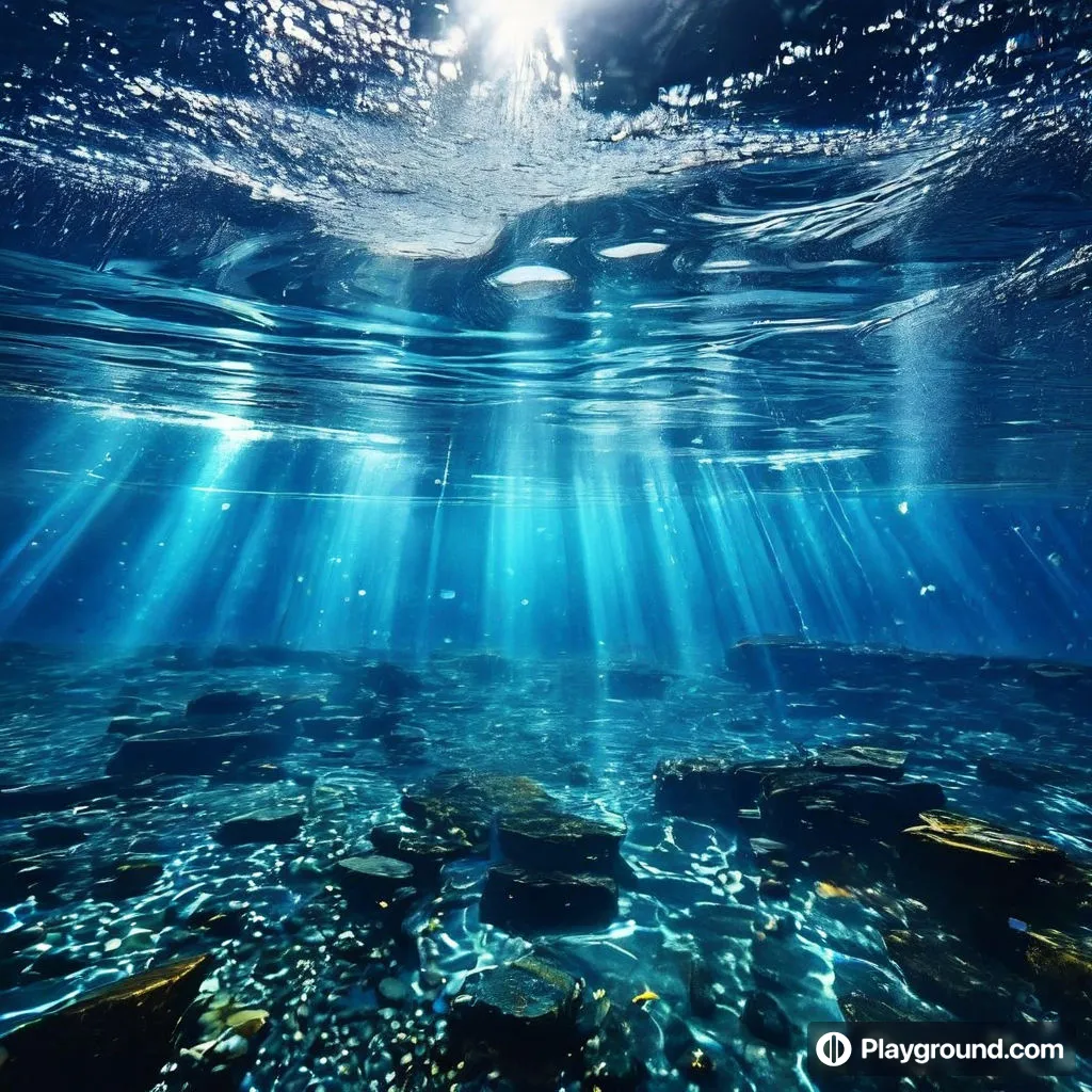 a large body of water with rocks under water