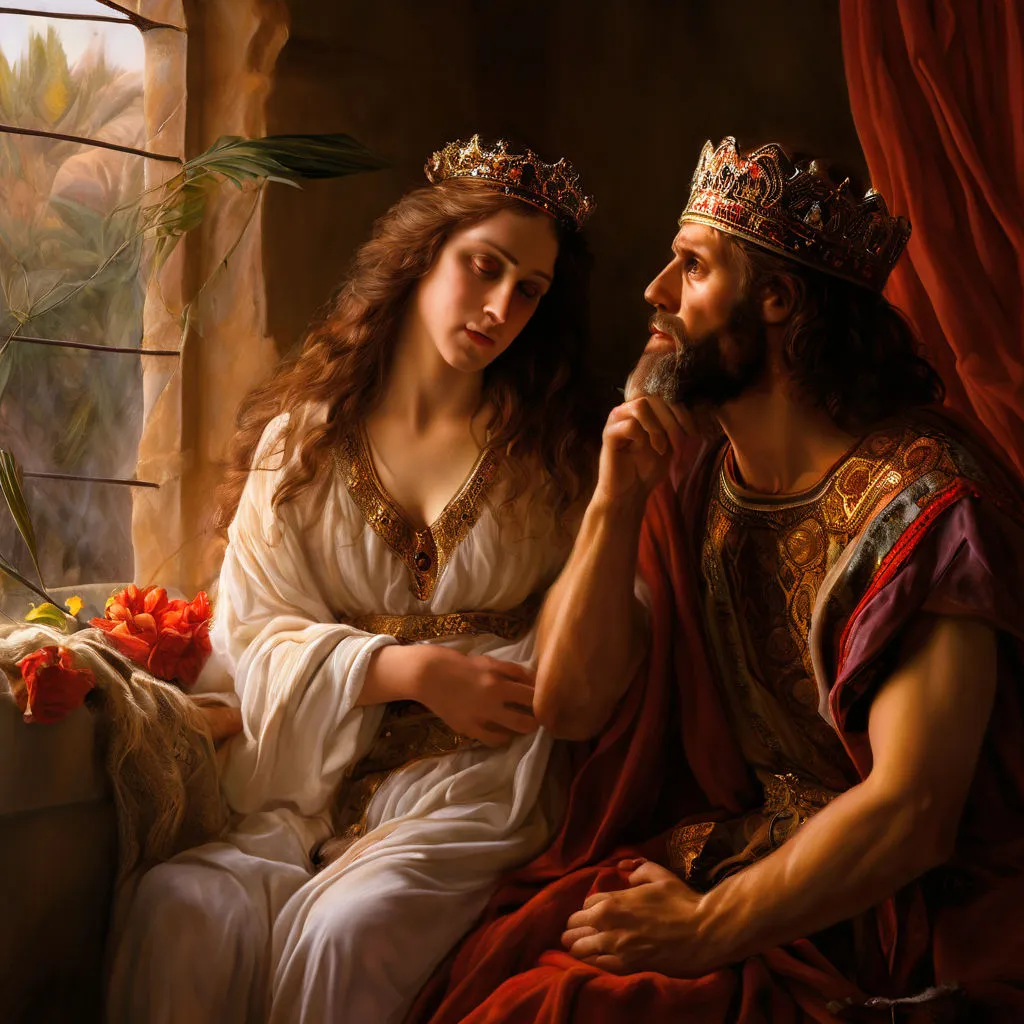 a painting of a man and a woman wearing crowns