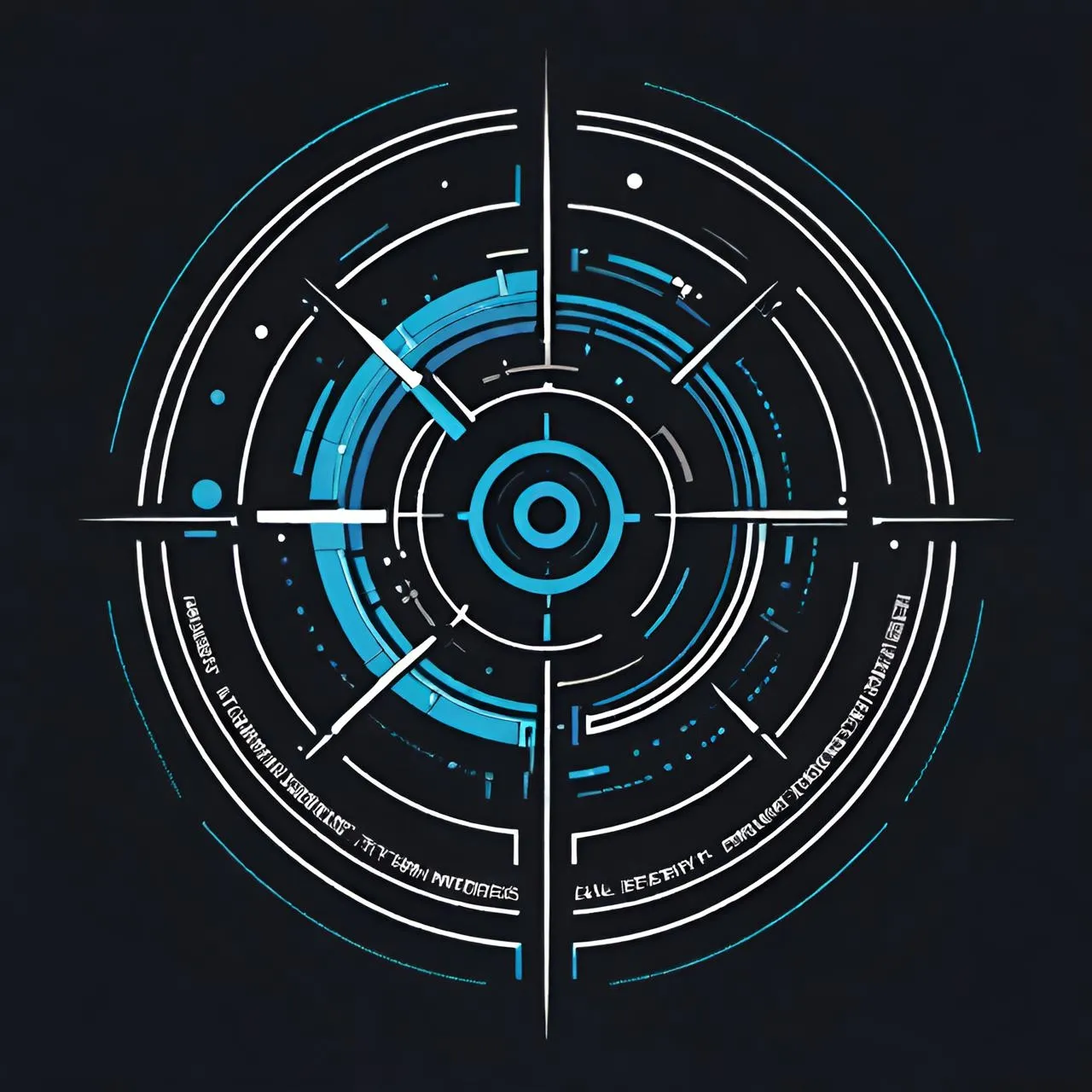 a black and blue poster with a circular design