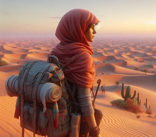 a person with a backpack in the desert