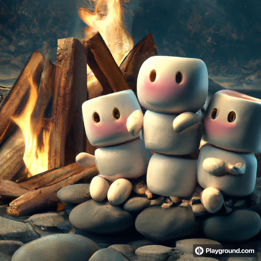 a group of little white figures sitting on top of a pile of rocks