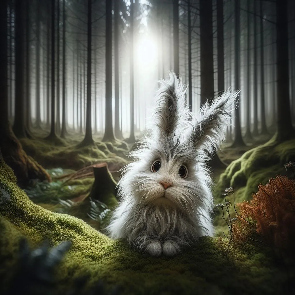 a rabbit is sitting in the middle of a forest