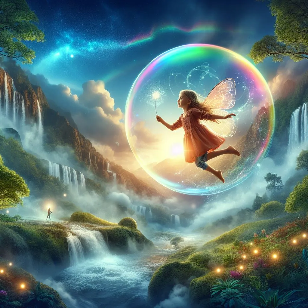 a painting of a girl flying through the air