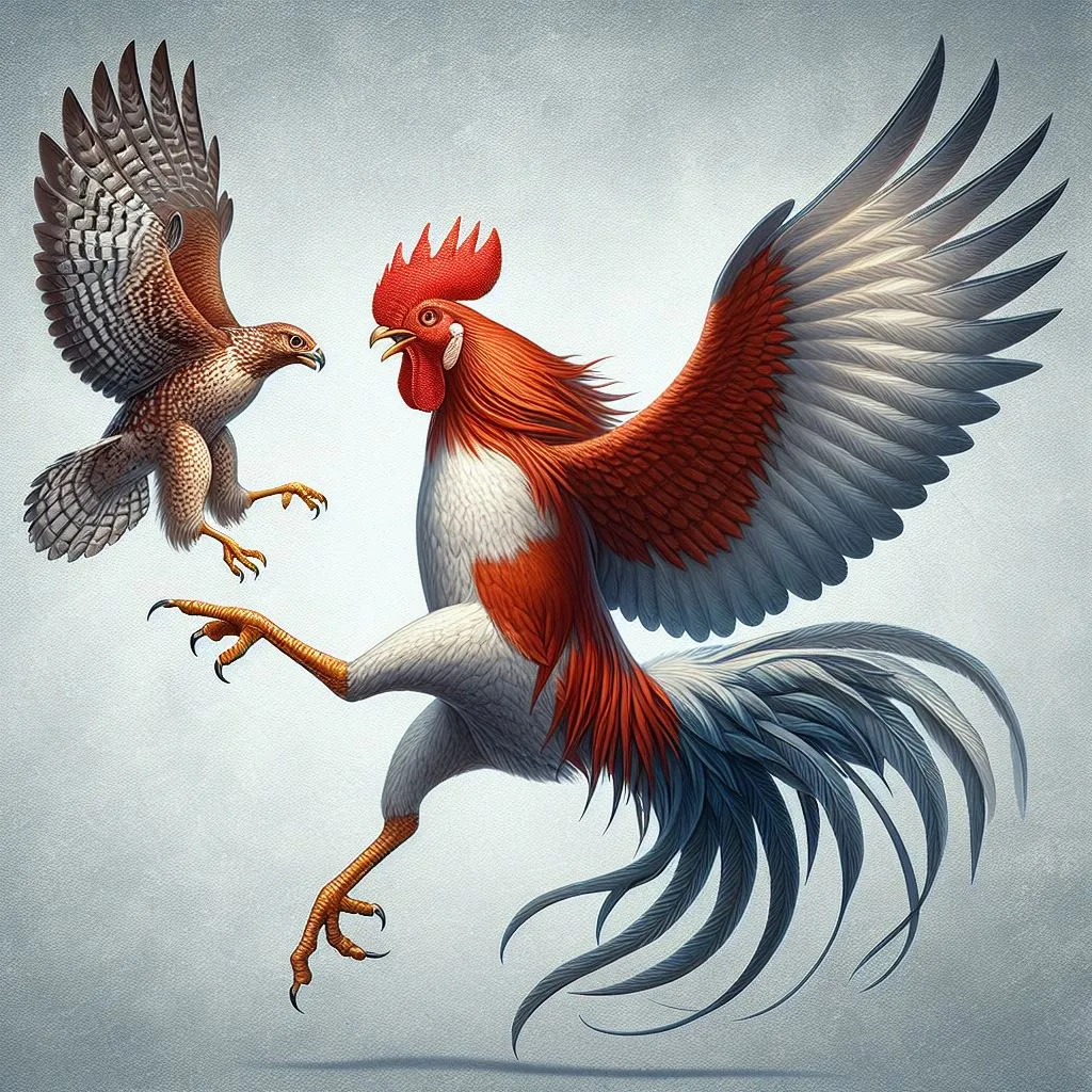 a painting of two birds fighting over each other