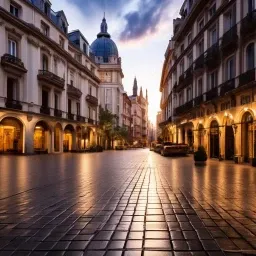 a city street with buildings and a car parked on the side of it