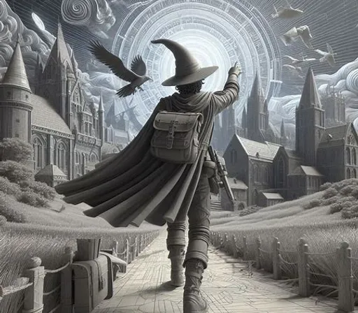 a man in a wizard costume is walking down a path