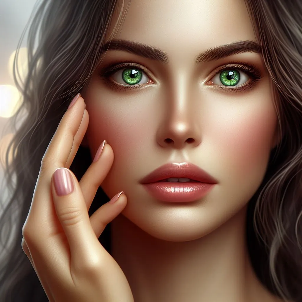 The woman  with green eyes has a moment of clarity, realizing the depth of love.