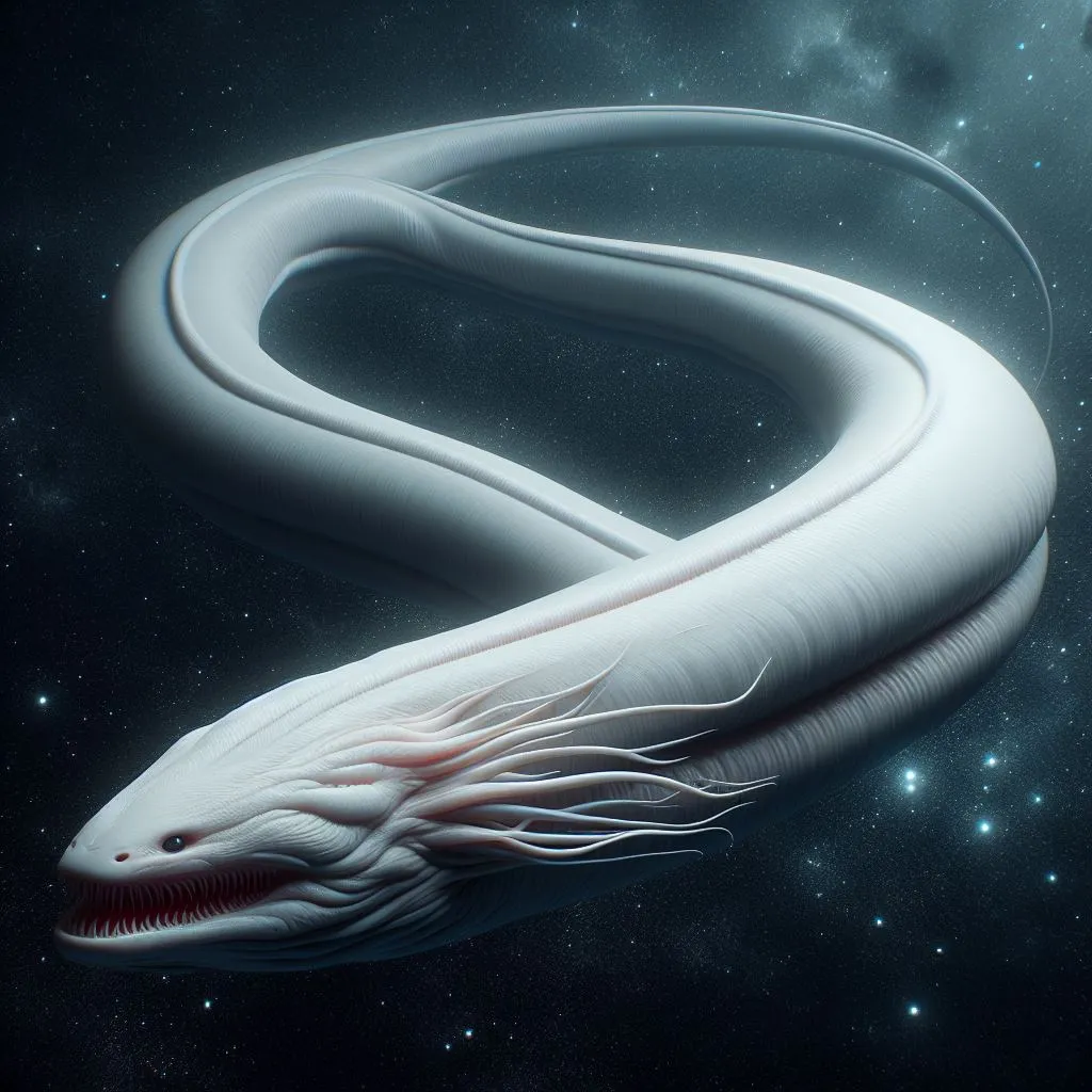 a large white snake with a long tail, Sinuous scrolling motion 