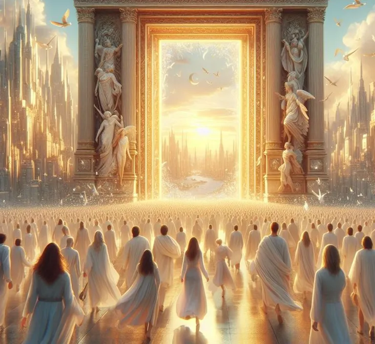 a large group of people in white robes