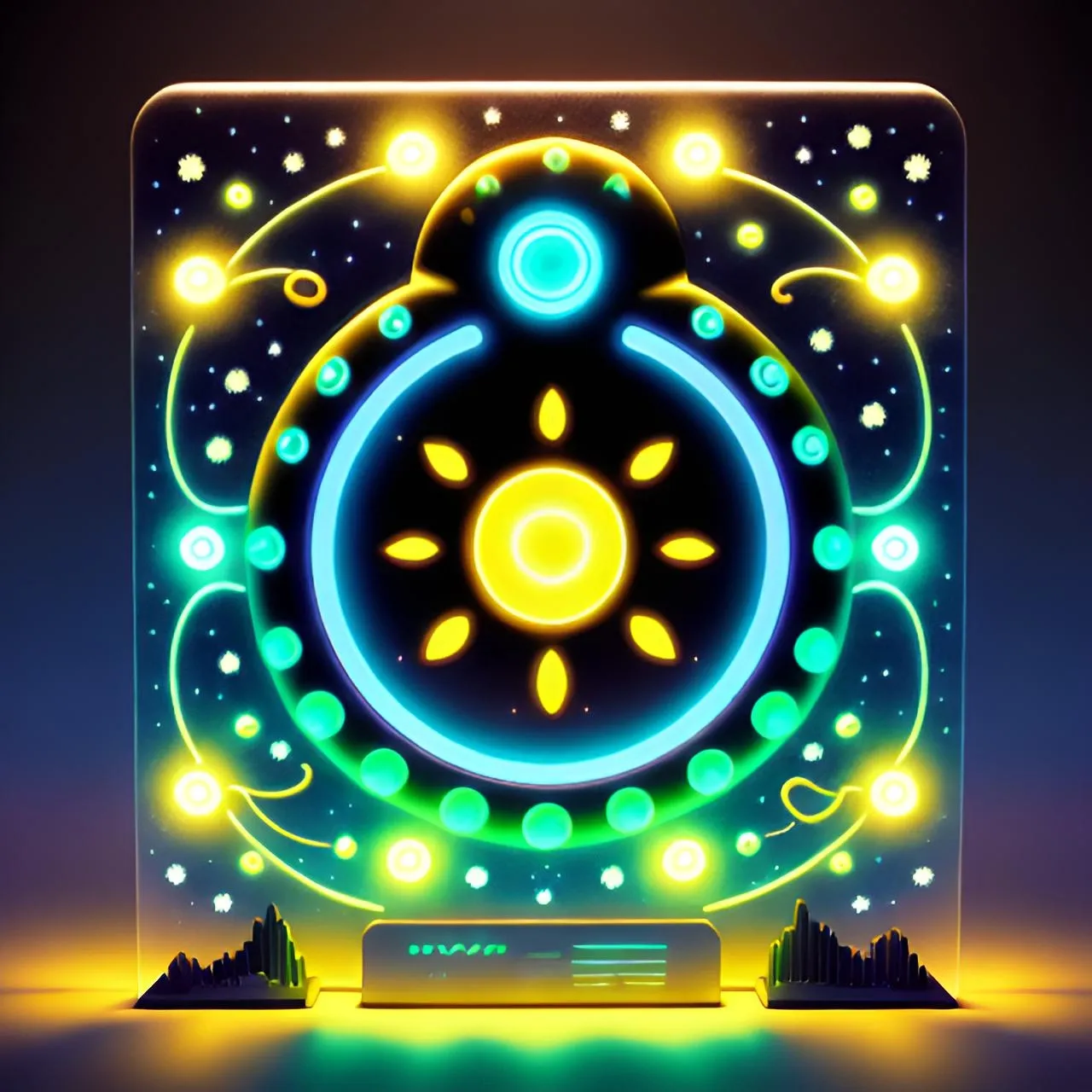 a glowing clock with glowing lights on it