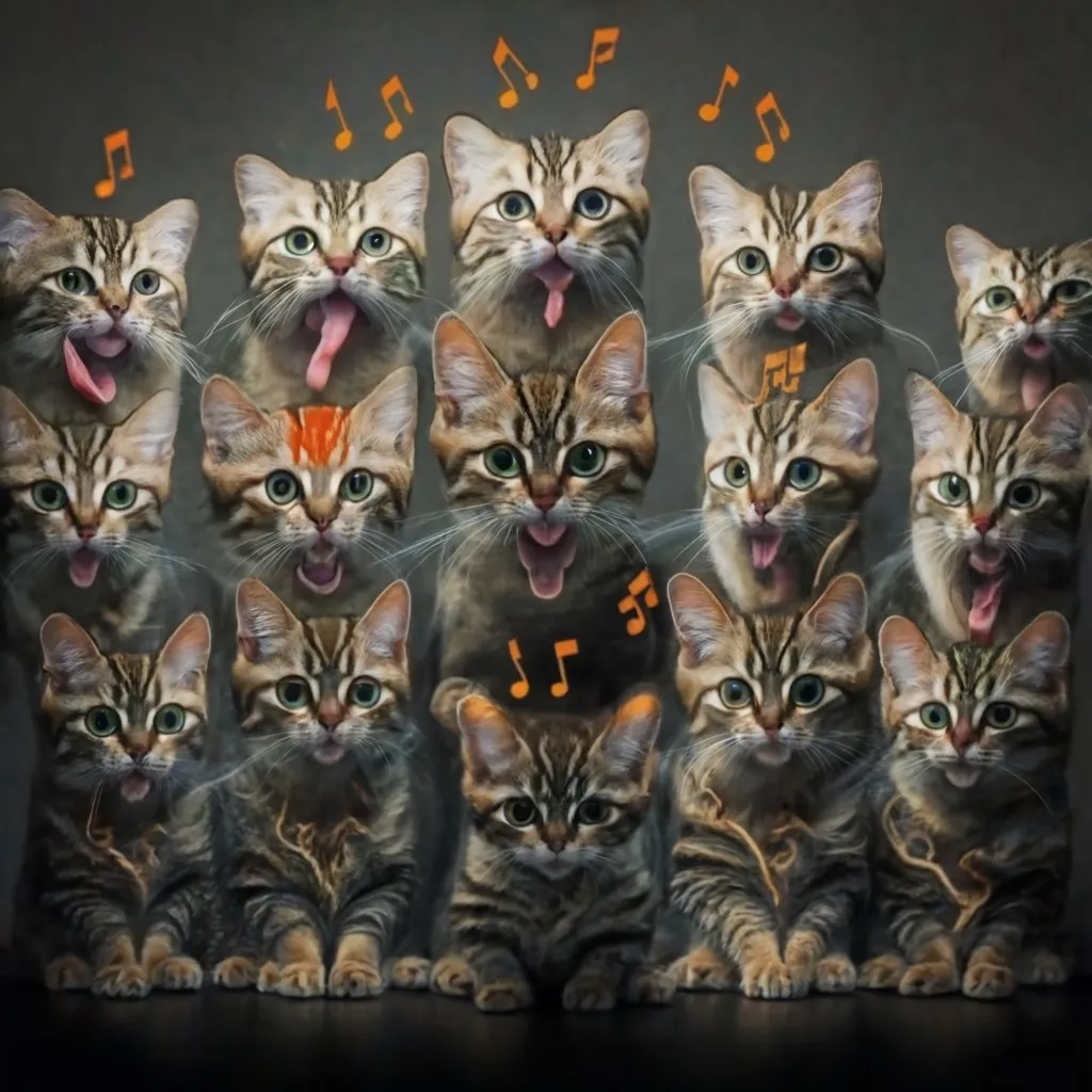 a group of cats with their mouths open