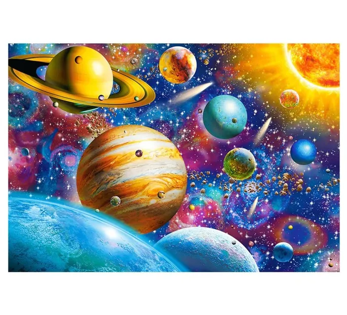 a painting of a solar system with planets