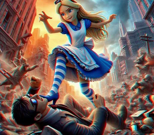 a movie poster with a girl in a blue dress