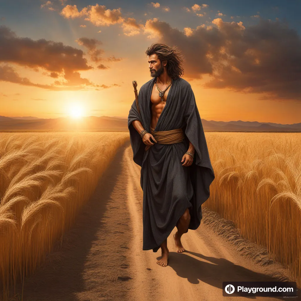 a painting of jesus walking down a dirt road