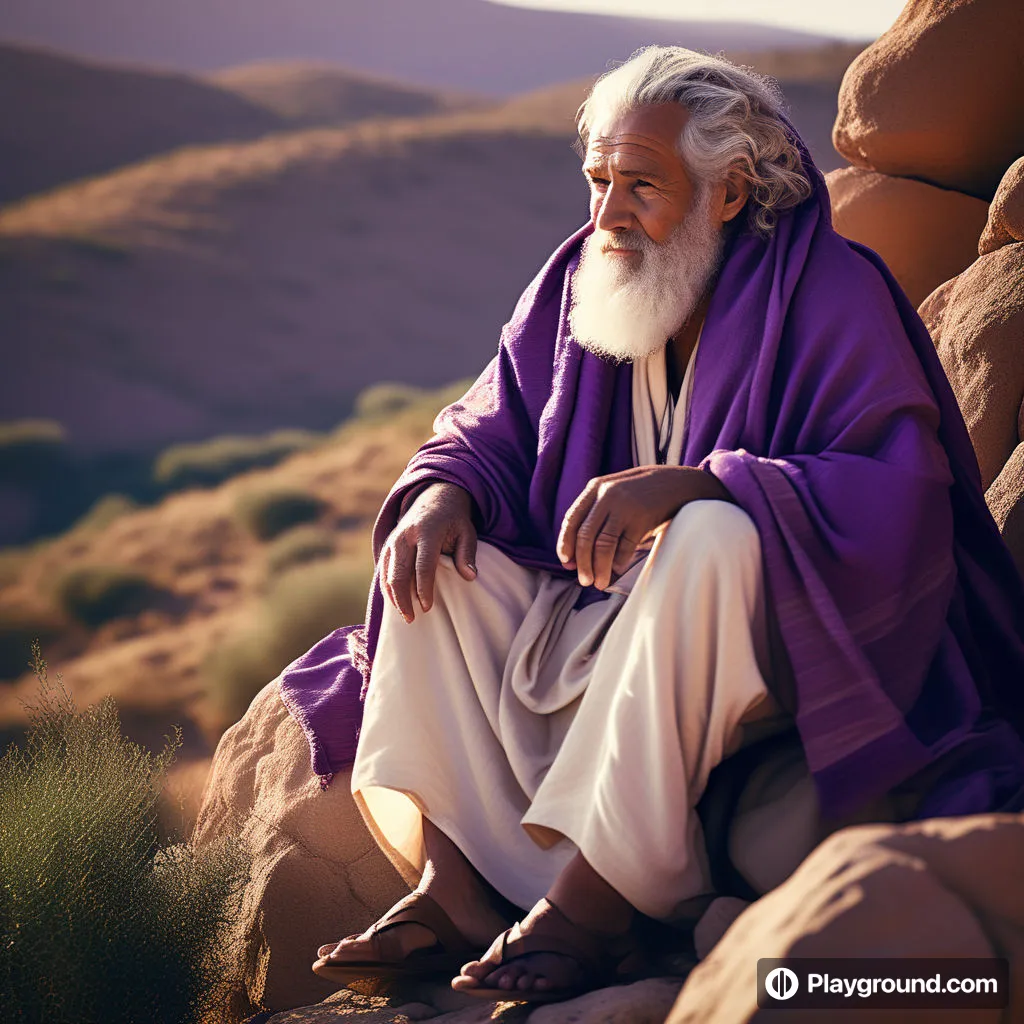 a man with a long white beard sitting on a rock