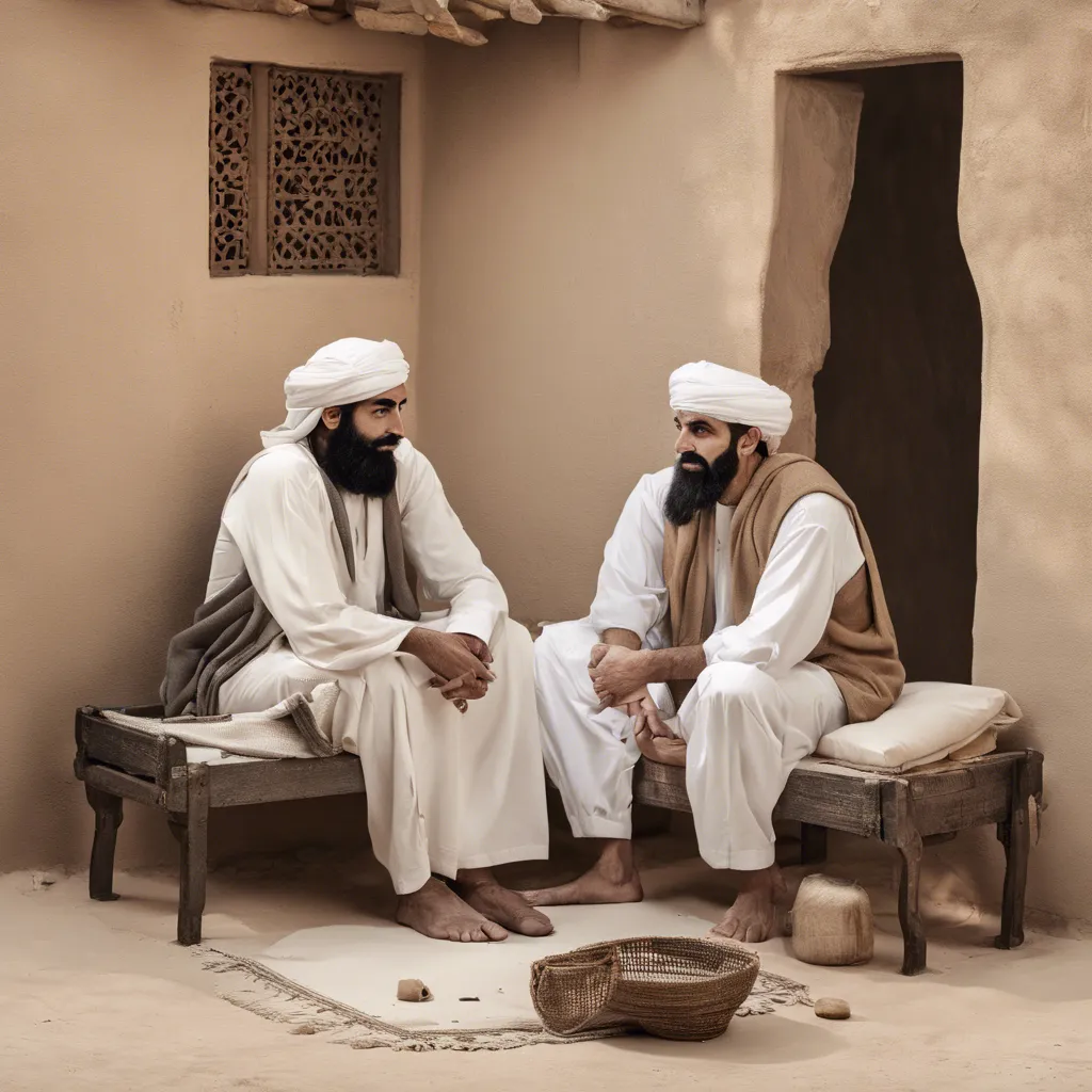 two men sitting on a bench in a courtyard