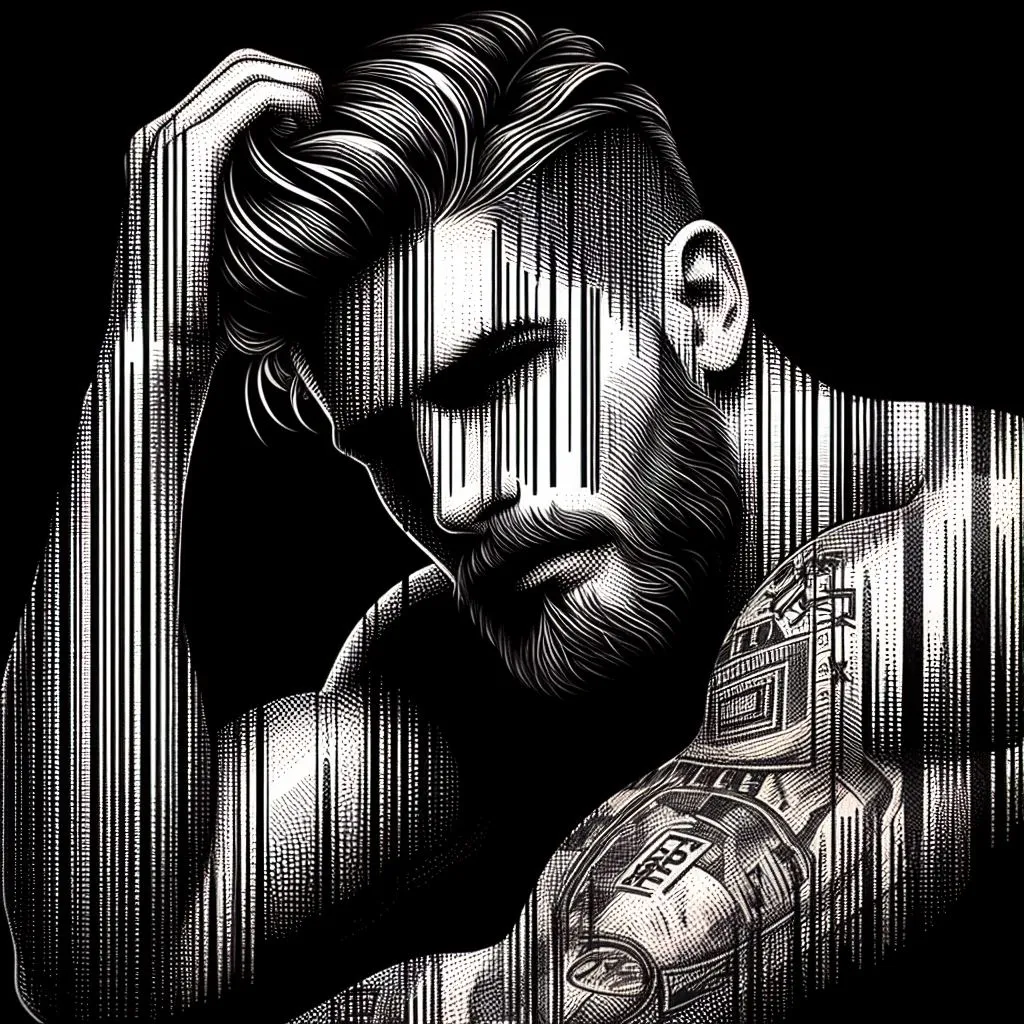 a man with a beard and tattoos on his arm