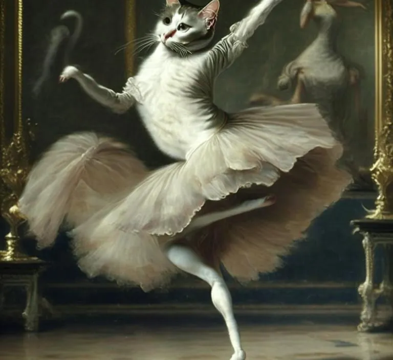 a painting of a cat in a ballet pose