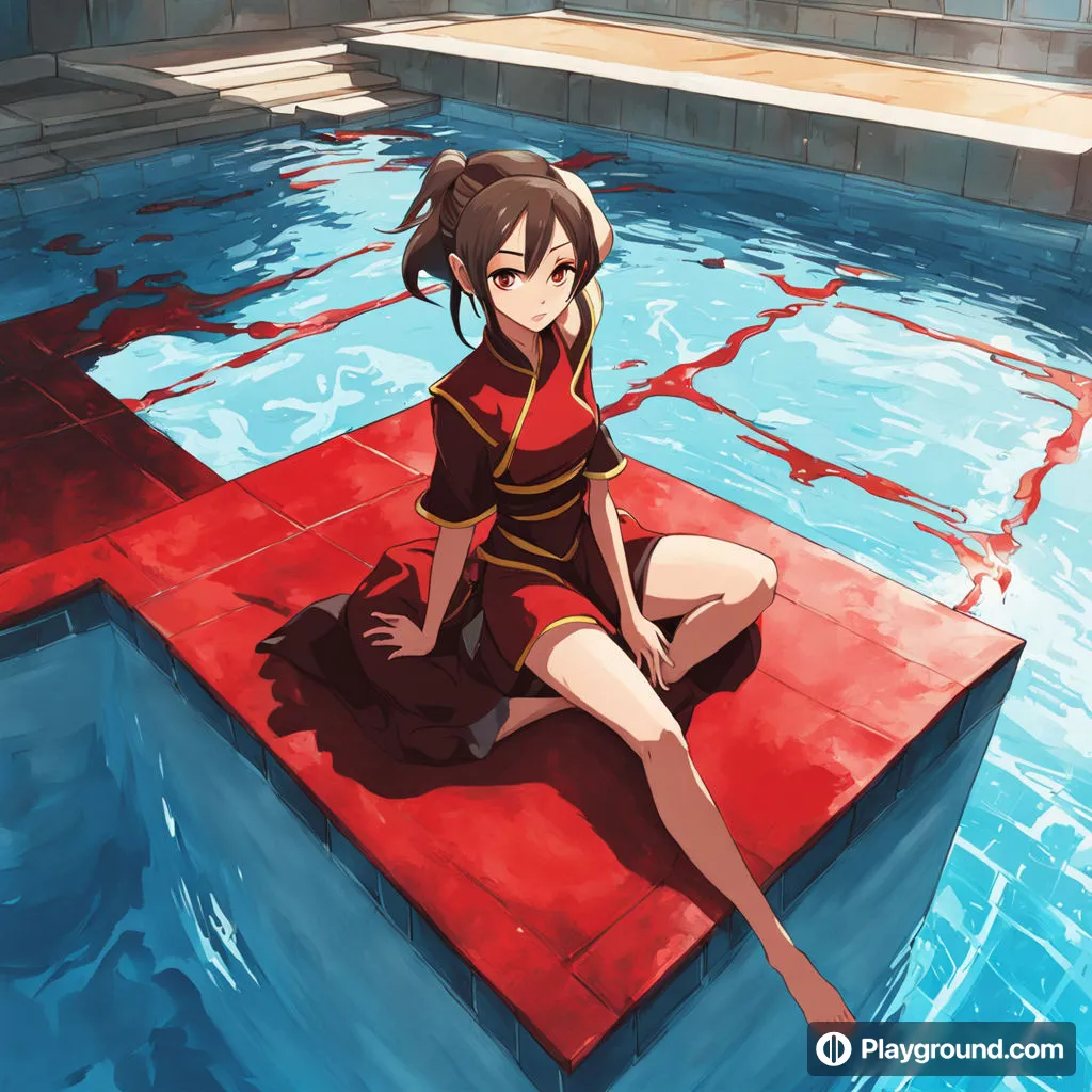 a woman sitting on the edge of a swimming pool