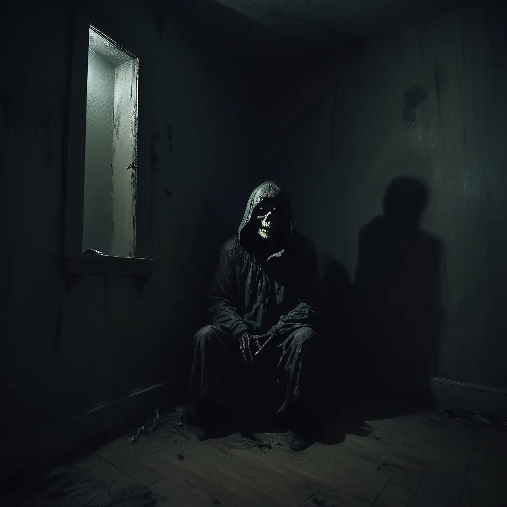 a person sitting in a dark room with a hood on