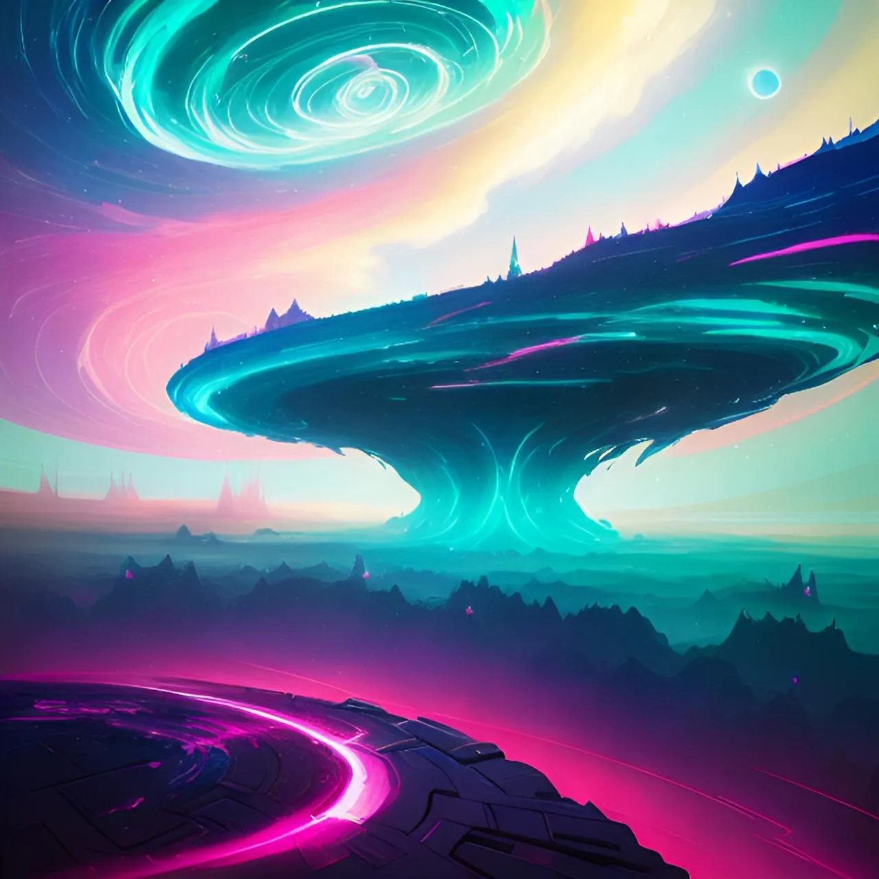 a digital painting of a futuristic landscape