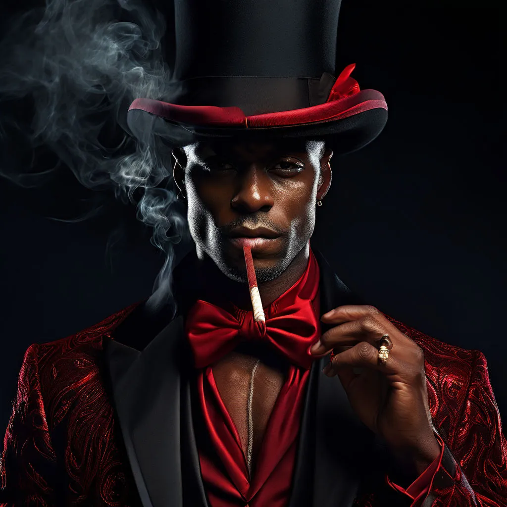 a man in a top hat smoking a cigarette