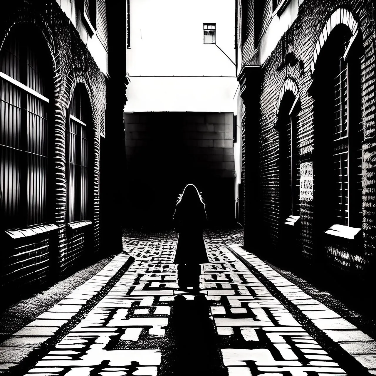 a black and white photo of a person walking down a streetl you