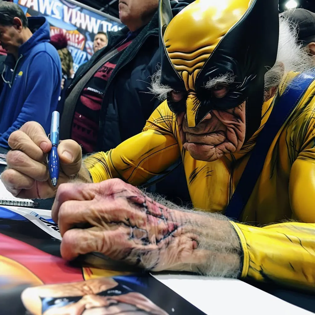 an old  wolverine signing autographs for fans