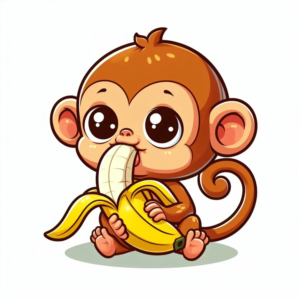 a cartoon monkey with a banana in its mouth